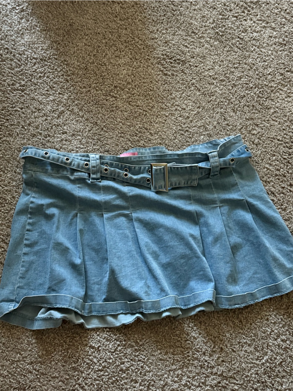 Dolls Kill Light Blue Pleated Denim-Style Mini Skirt with Belt